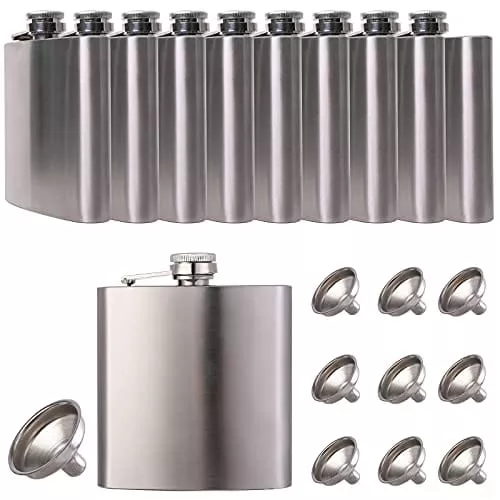10-pcs-hip-flask-liquor-matte-silver-6-oz-stainless-steel-leakproof-with-10-pcs- 10 pcs Hip Flask for Liquor Matte Silver 6 Oz Stainless Steel Leakproof with 10 pcs Funnel for Camping, Wedding Party