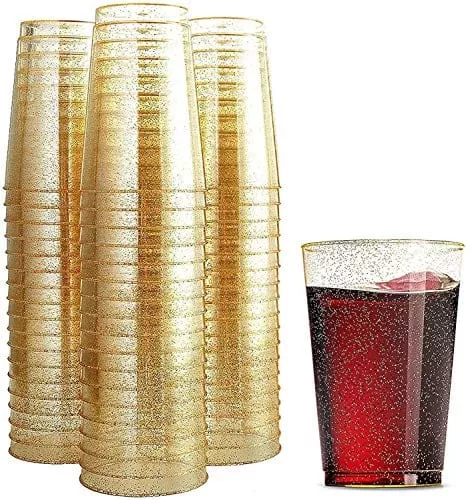 100-glitter-plastic-cups-12-oz-clear-plastic-cups-tumblers-gold-glitter-cups-dis 100 Glitter Plastic Cups 12 Oz Clear Plastic Cups Tumblers Gold Glitter Cups Disposable Wedding Cups Elegant Party Cups Recyclable and BPA-Free