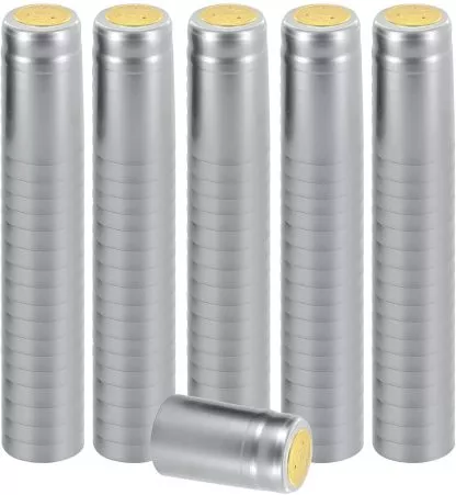 100 Pack SILVER With Gold Top SHRINK CAPSULES PVC Caps for Wine Bottles