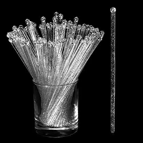 100-pieces-disposible-plastic-round-top-crystal-swizzle-sticks-silver 100 Pieces Disposible Plastic Round Top Crystal Swizzle Sticks (Silver)