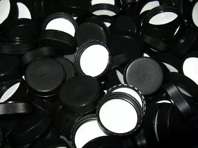 12 Pack SCREW CAPS 38/400 CT (Continuous Thread ) Black Ribbed Polypropylene with Foam Liner – Compatible with Gallon Jugs Growlers and 12oz Beverage/Sauce Woozy Bottles