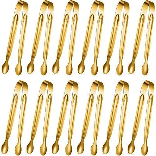 12-pieces-sugar-tongs-ice-tongs-stainless-steel-mini-serving-tongs-appetizers-to 12 Pieces Sugar Tongs Ice Tongs Stainless Steel Mini Serving Tongs Appetizers Tongs Small Kitchen Tongs for Tea Party Coffee Bar Kitchen (4.3 Inch, Rose Gold)