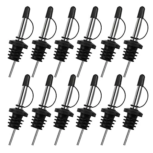 12pcs-liquor-pourers-stainless-steel-speed-pourers-tapered-spout-wine-pourers-wi 12PCS Liquor Pourers, Stainless Steel Speed Pourers Tapered Spout, Wine Pourers with Hooded Dust Caps, Suitable for About 0.75inch Bottle Mouth