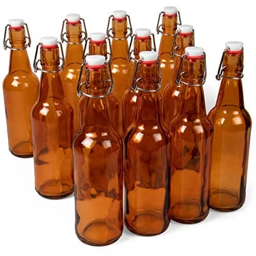 16-oz-amber-glass-grolsch-beer-bottles-pint-size-airtight-seal-with-swing-top-fl 16 oz. Amber Glass Grolsch Beer Bottles, Pint Size – Airtight Seal with Swing Top/Flip Top Stoppers – Supplies for Home Brewing & Fermenting of Alcohol, Kombucha Tea, Wine, Homemade Soda (12-pack)