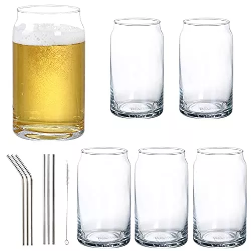 16-oz-beer-glasses-6-pack-beer-can-glass-pint-drinking-glass-cups-with-straws-su 16 oz Beer Glasses, 6 Pack Beer Can Glass Pint Drinking Glass Cups With Straws, Suitable for juice, beer, soda, iced drinks and cocktails