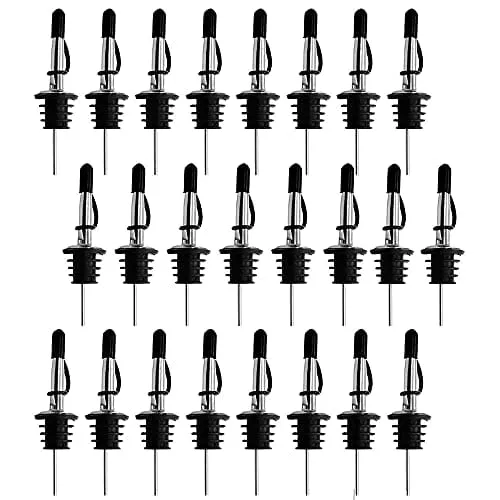 24-pack-bottle-pourers-baltre-stainless-steel-liquor-pourers-with-siamese-rubber 24 Pack Bottle Pourers, BALTRE Stainless Steel Liquor Pourers, with Siamese Rubber Dust Caps Pourers Tapered Spout, Suitable for About 3/4" Bottle Mouth