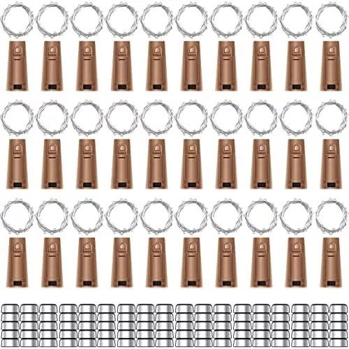 30 Pack Wine Bottle Lights with Cork - Cork Bottle Lights 90 Additional Batteries 6.6 Feet Silver Wire 20 LEDs,Fairy Mini String Lights for Christmas,DIY,Party,Decor,Wedding (Warm White)