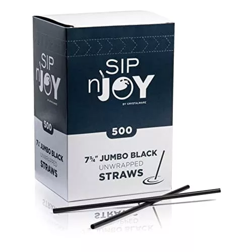 [500-Pack] Plastic Straws - 7.75 Inches Long, Drinking Straws, Standard Size, Bulk Pack, Black