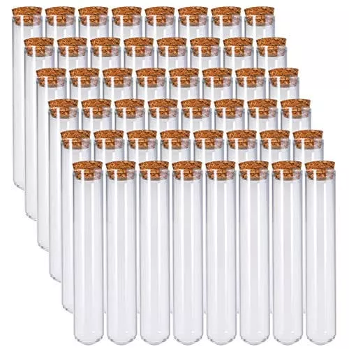 Bekith 48pcs 45ml Glass Test Tubes 25x140mm with Cork Stoppers, as Bath Salt Containers, for Scientific Experiments, Party Decorations, Candy Storage