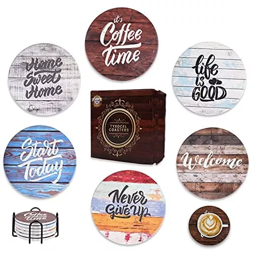coasters-drinks-absorbent-with-holder-6-pcs-funny-ceramic-coasters-with-cork-bas Coasters for Drinks Absorbent with Holder, 6 pcs Funny Ceramic Coasters with The Cork Base, Farmhouse Cute Cup Drink Coasters for Coffee &Wooden Table Decor, Housewarming Gift (Rustic)