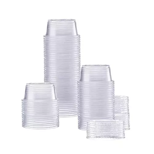 Comfy Package [100 Sets - 2 oz.] Plastic Portion Cups With Lids, Souffle Cups, Jello Shot Cups