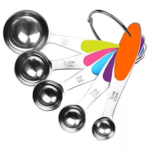 Fsdifly-Stainless Steel Measuring Spoons 5 Piece Stackable Set - Measuring Set for Cooking and Bakin (A)