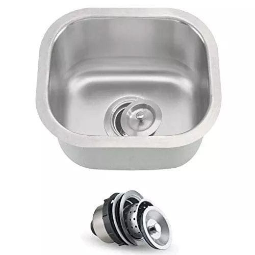 orlando-13-x-13-inch-undermount-single-bowl-stainless-steel-18-gauge-kitchen-bar ORLANDO 13 x 13 inch Undermount Single Bowl Stainless Steel 18 Gauge Kitchen Bar Sink With Strainer
