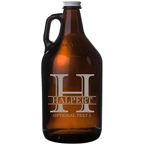 Personalized Etched 64oz Amber Glass Beer Growler, Halpert