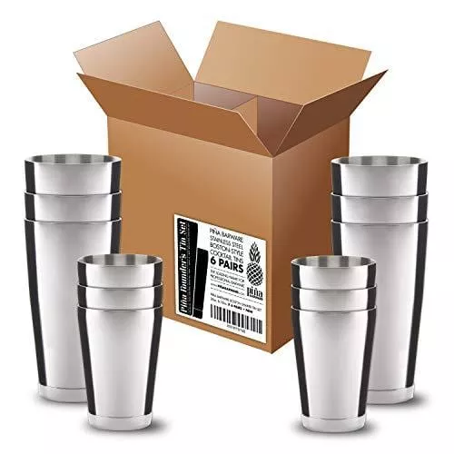 Piña Barware Stainless Steel Commercial Bar Boston Shaker Tin Set - 28oz. & 18oz. / Mirror Polished (6 Pairs/Bar Pack)