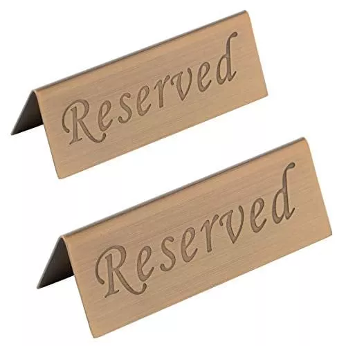 reserved-sign-10-year-s-use-stainless-steel-tabletop-sign-desk-top-stand-tent-si Reserved Sign - 10 Year's Use Stainless Steel Tabletop Sign Desk Top Stand Tent Sign for Restaurants,Weddings,Events -Double Sided - 4.7 by 1.6 Inch - Set of 2 (Copper)