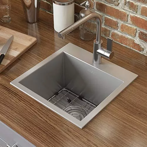 ruvati-15-x-15-inch-drop-in-topmount-bar-prep-sink-16-gauge-stainless-steel-sing Ruvati 15 x 15 inch Drop-in Topmount Bar Prep Sink 16 Gauge Stainless Steel Single Bowl - RVH8115