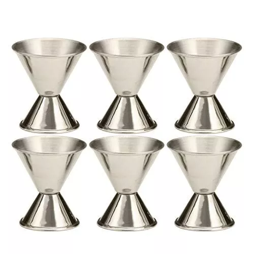 Tezzorio (6 Pack) Double 1/2 & 1 Oz Bar Jigger, Stainless Steel Cocktail Jiggers Pony Shot Measuring Liquor/Bartender Supplies