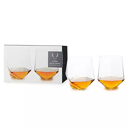 viski-seneca-faceted-crystal-tumblers-set-2-premium-crystal-clear-glass-stylish- Viski Seneca Faceted Crystal Tumblers Set of 2 - Premium Crystal Clear Glass, Stylish Lowball Cocktail Glasses, Cocktail Glass Gift Set - 11 oz
