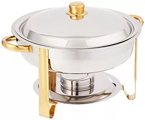 winco-winware-4-quart-round-stainless-steel-gold-accented-chafer Winco Winware 4 Quart Round Stainless Steel Gold Accented Chafer