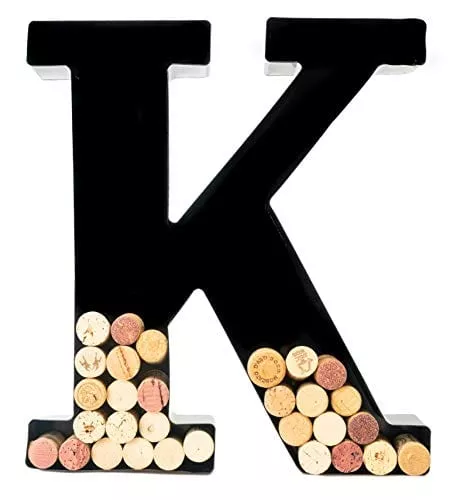 Wine Cork Holder - Metal Monogram Letter (K), Black, Large | Wine Lover Gifts, Housewarming, Engagement & Bridal Shower Gifts | Personalized Wall Art | Home Décor