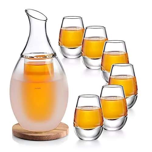 zens-sake-set-glasses-8-5-ounce-sake-carafe-cups-with-6-saki-cup-set-warmer-or-c ZENS Sake Set Glasses, 8.5 Ounce Sake Carafe Cups with 6 Saki Cup Set for Warmer or Cold Japanese Wine with Stone Coaster Gift Sets